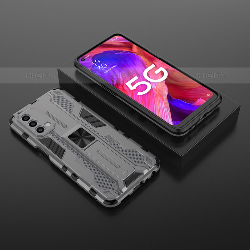 Coque Contour Silicone et Plastique Housse Etui Mat avec Aimant Magnetique Support T02 pour OnePlus Nord N200 5G Gris Plus