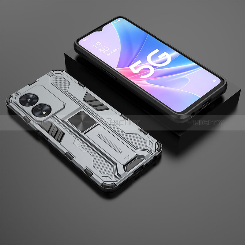 Coque Contour Silicone et Plastique Housse Etui Mat avec Aimant Magnetique Support T02 pour Oppo A1 5G Gris Plus