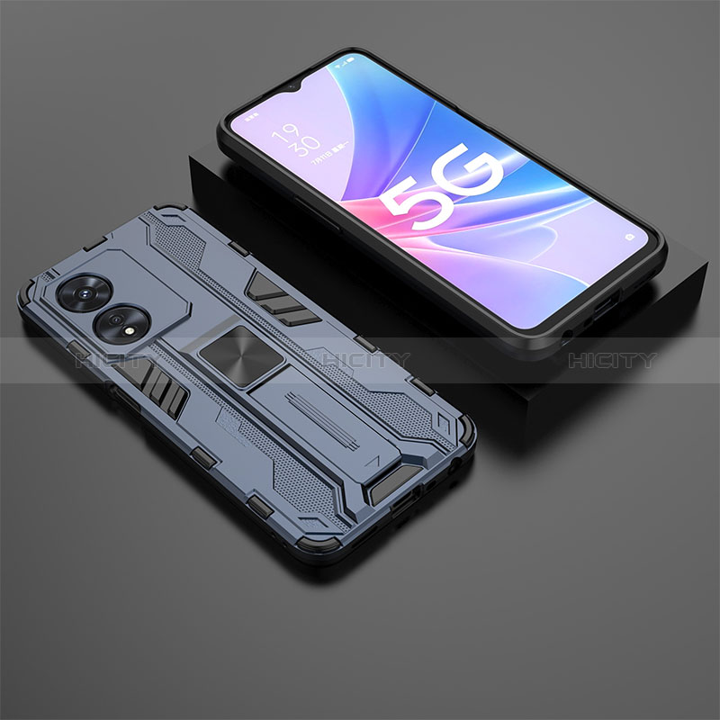 Coque Contour Silicone et Plastique Housse Etui Mat avec Aimant Magnetique Support T02 pour Oppo A1 Pro 5G Bleu Plus