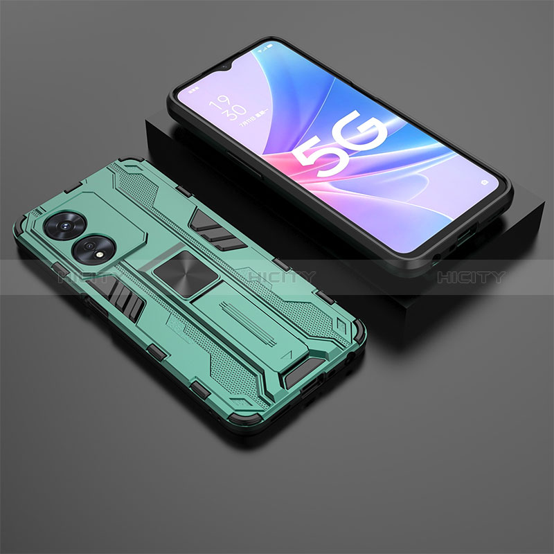 Coque Contour Silicone et Plastique Housse Etui Mat avec Aimant Magnetique Support T02 pour Oppo A1 Pro 5G Vert Plus