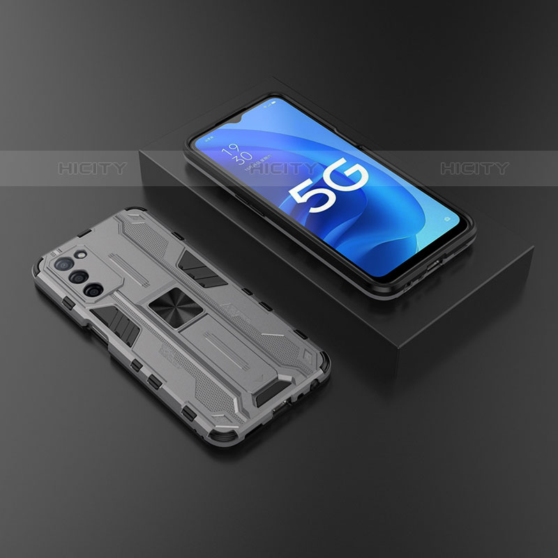 Coque Contour Silicone et Plastique Housse Etui Mat avec Aimant Magnetique Support T02 pour Oppo A53s 5G Gris Plus