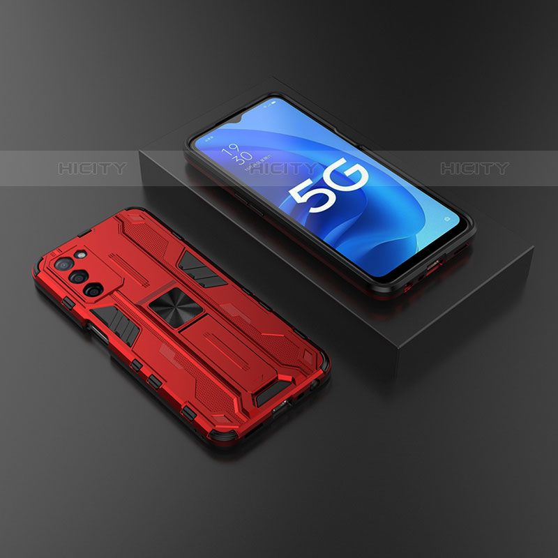 Coque Contour Silicone et Plastique Housse Etui Mat avec Aimant Magnetique Support T02 pour Oppo A53s 5G Rouge Plus