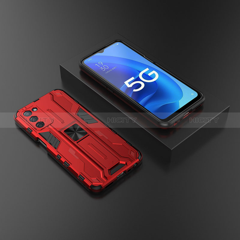 Coque Contour Silicone et Plastique Housse Etui Mat avec Aimant Magnetique Support T02 pour Oppo A56 5G Rouge Plus