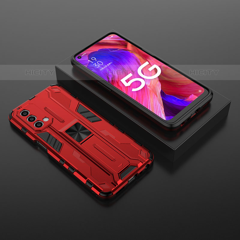 Coque Contour Silicone et Plastique Housse Etui Mat avec Aimant Magnetique Support T02 pour Oppo A93 5G Rouge Plus