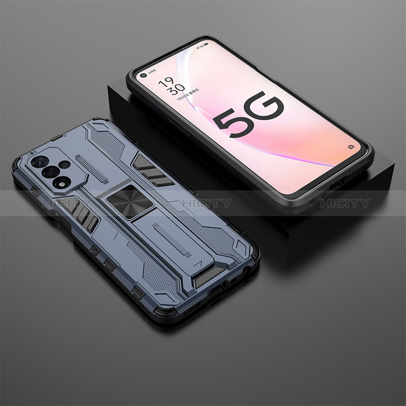 Coque Contour Silicone et Plastique Housse Etui Mat avec Aimant Magnetique Support T02 pour Oppo A93s 5G Bleu Plus