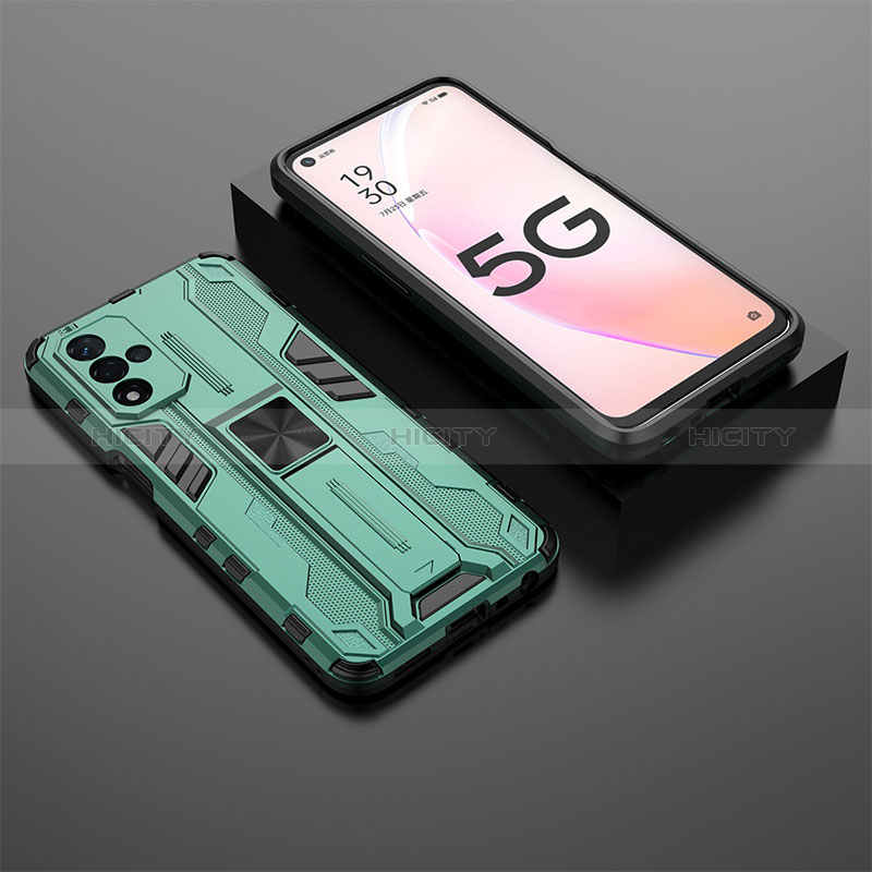 Coque Contour Silicone et Plastique Housse Etui Mat avec Aimant Magnetique Support T02 pour Oppo A93s 5G Vert Plus