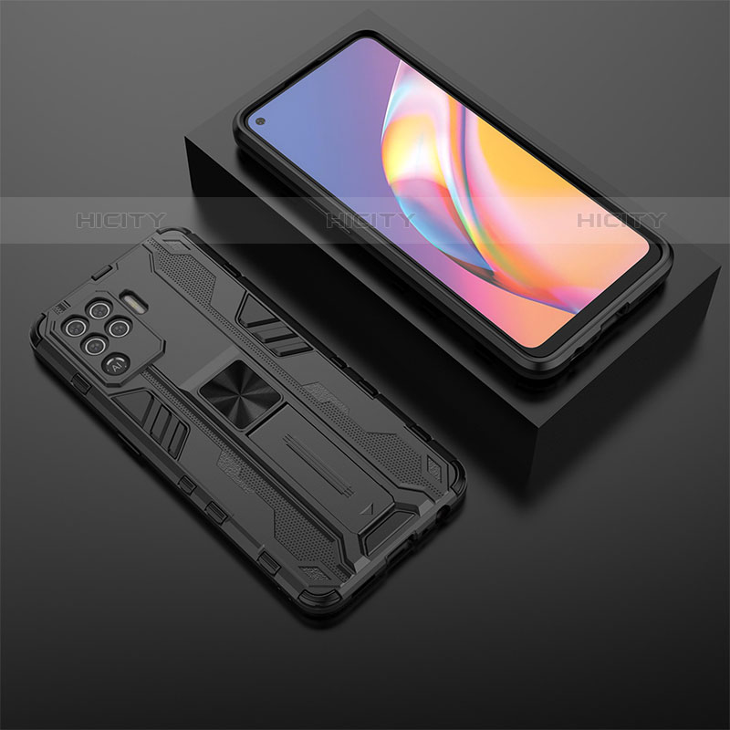 Coque Contour Silicone et Plastique Housse Etui Mat avec Aimant Magnetique Support T02 pour Oppo A94 4G Noir Plus