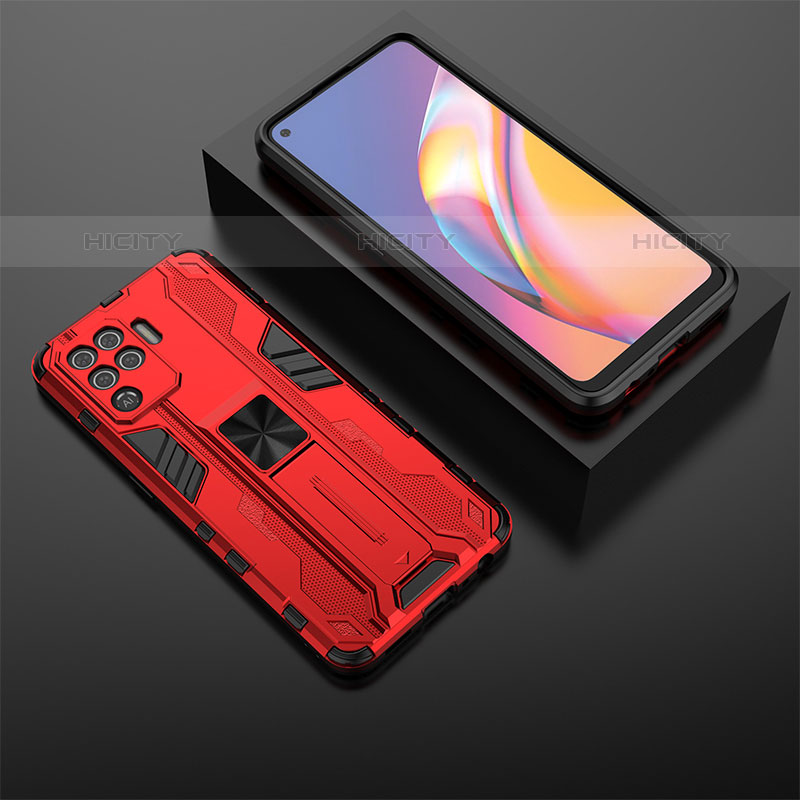 Coque Contour Silicone et Plastique Housse Etui Mat avec Aimant Magnetique Support T02 pour Oppo A94 4G Rouge Plus