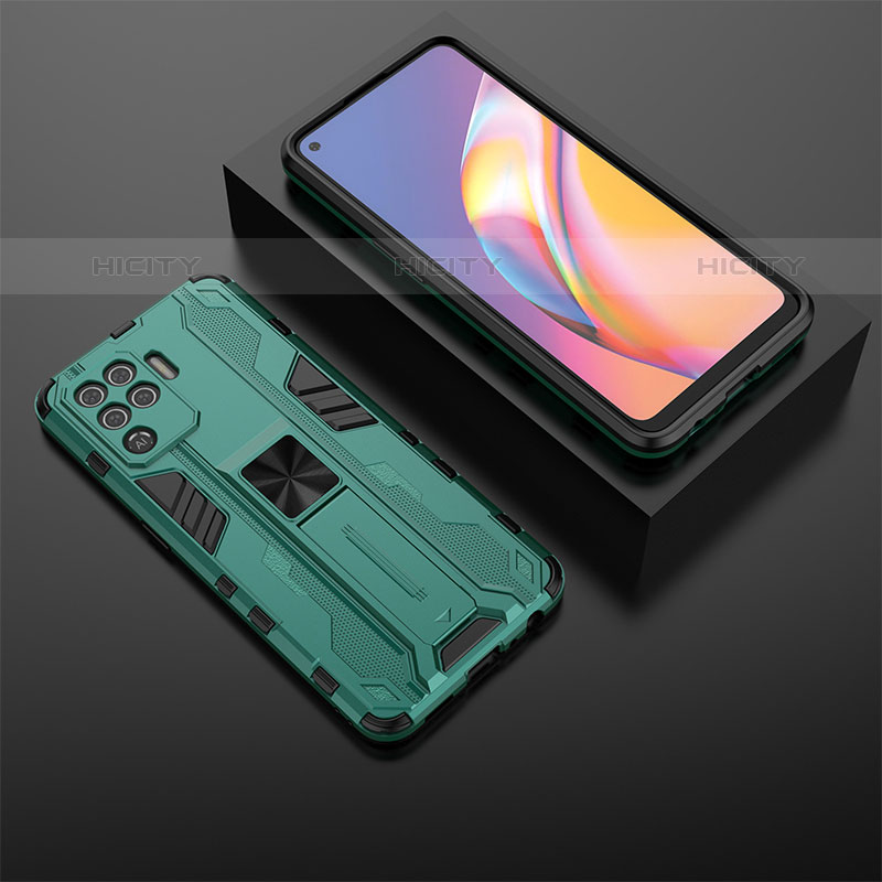 Coque Contour Silicone et Plastique Housse Etui Mat avec Aimant Magnetique Support T02 pour Oppo A94 4G Vert Plus