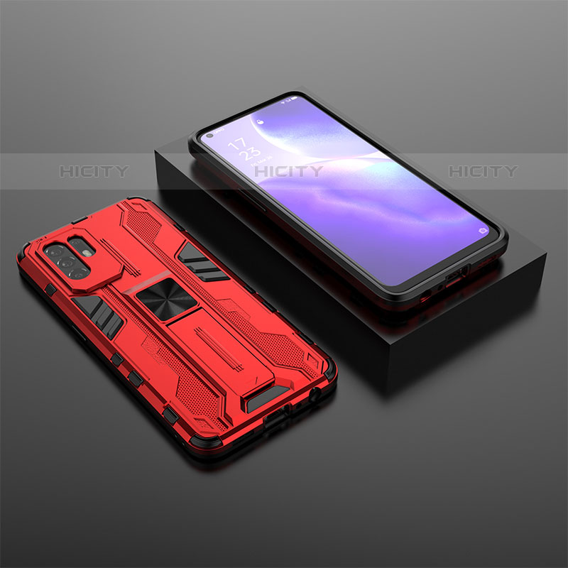 Coque Contour Silicone et Plastique Housse Etui Mat avec Aimant Magnetique Support T02 pour Oppo A94 5G Rouge Plus