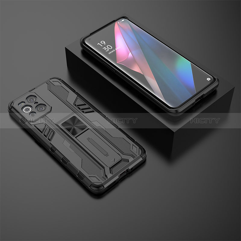 Coque Contour Silicone et Plastique Housse Etui Mat avec Aimant Magnetique Support T02 pour Oppo Find X3 5G Noir Plus