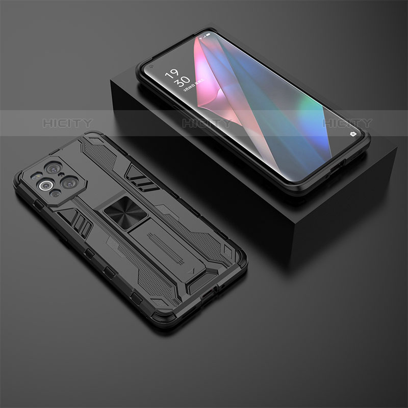 Coque Contour Silicone et Plastique Housse Etui Mat avec Aimant Magnetique Support T02 pour Oppo Find X3 Pro 5G Noir Plus