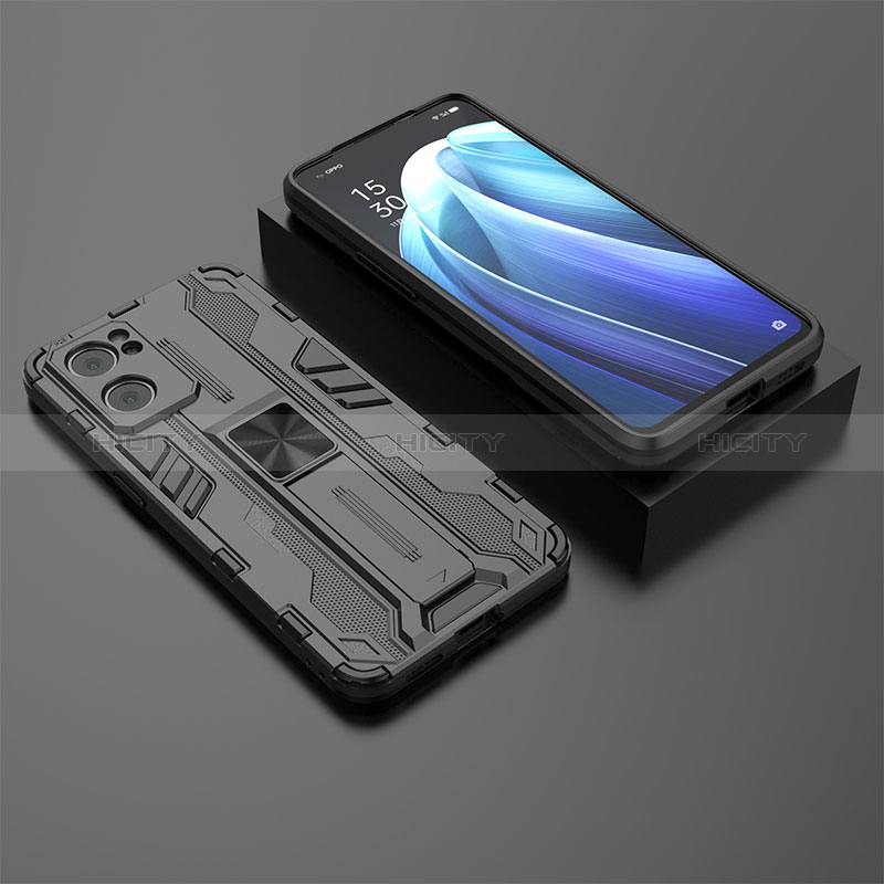 Coque Contour Silicone et Plastique Housse Etui Mat avec Aimant Magnetique Support T02 pour Oppo Find X5 Lite 5G Noir Plus