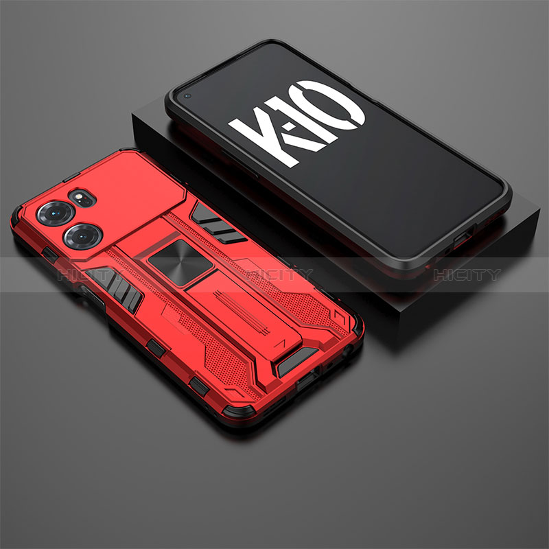 Coque Contour Silicone et Plastique Housse Etui Mat avec Aimant Magnetique Support T02 pour Oppo K10 5G Rouge Plus