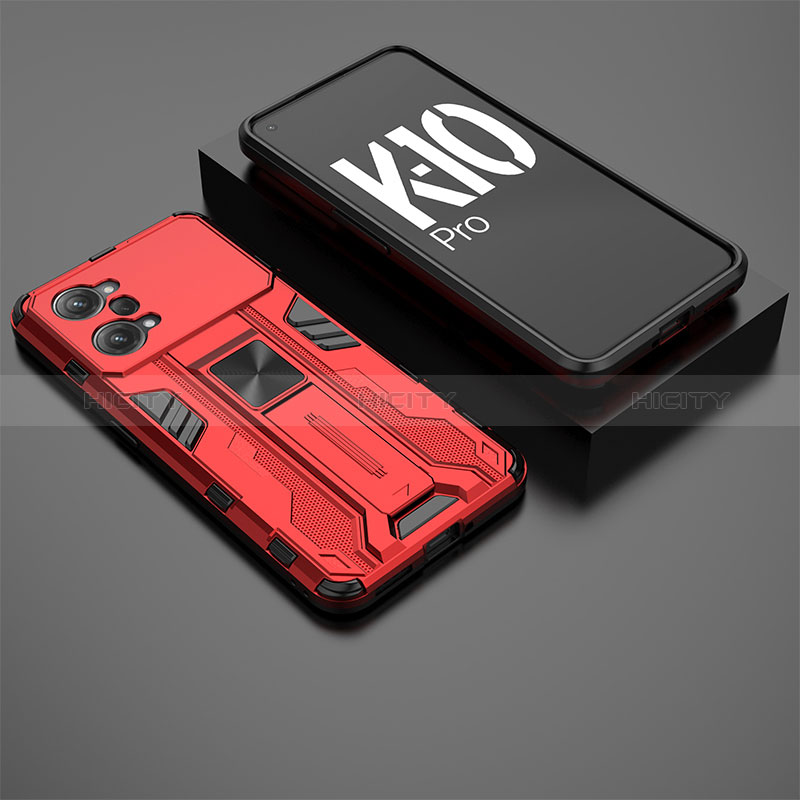 Coque Contour Silicone et Plastique Housse Etui Mat avec Aimant Magnetique Support T02 pour Oppo K10 Pro 5G Rouge Plus