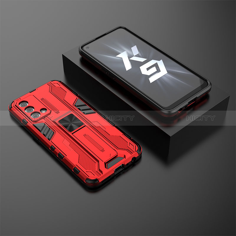 Coque Contour Silicone et Plastique Housse Etui Mat avec Aimant Magnetique Support T02 pour Oppo K9 5G Rouge Plus