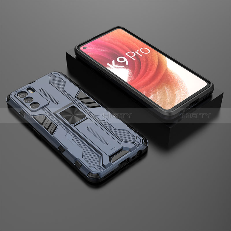 Coque Contour Silicone et Plastique Housse Etui Mat avec Aimant Magnetique Support T02 pour Oppo K9 Pro 5G Plus