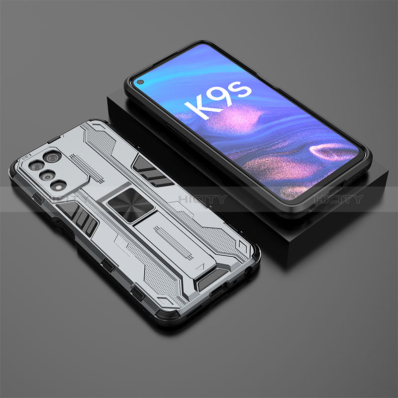 Coque Contour Silicone et Plastique Housse Etui Mat avec Aimant Magnetique Support T02 pour Oppo K9S 5G Gris Plus