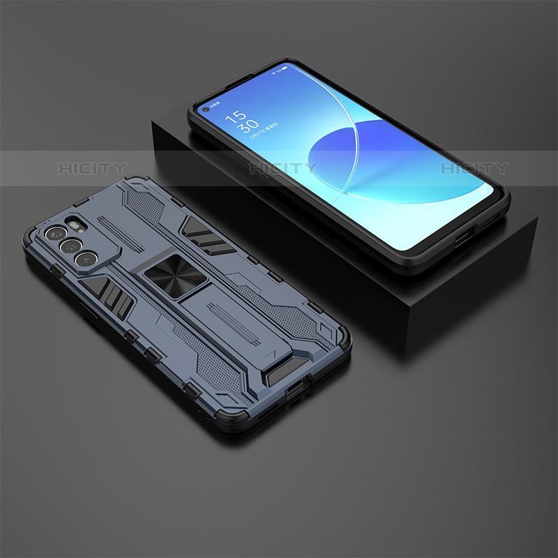 Coque Contour Silicone et Plastique Housse Etui Mat avec Aimant Magnetique Support T02 pour Oppo Reno6 5G Bleu Plus