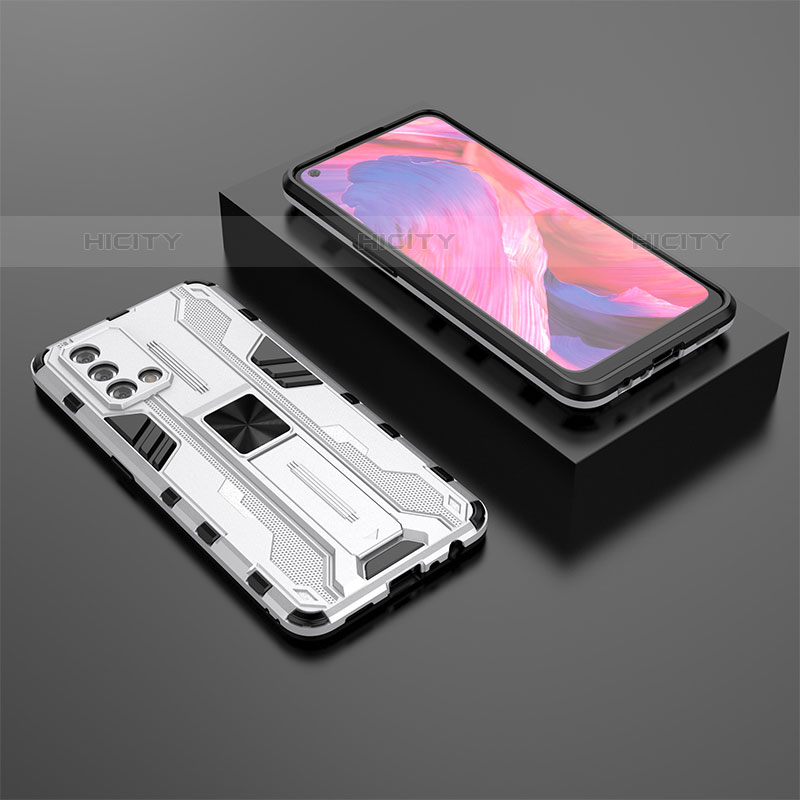 Coque Contour Silicone et Plastique Housse Etui Mat avec Aimant Magnetique Support T02 pour Oppo Reno6 Lite Blanc Plus