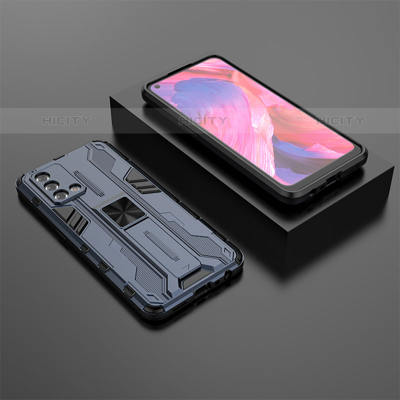 Coque Contour Silicone et Plastique Housse Etui Mat avec Aimant Magnetique Support T02 pour Oppo Reno6 Lite Bleu Plus