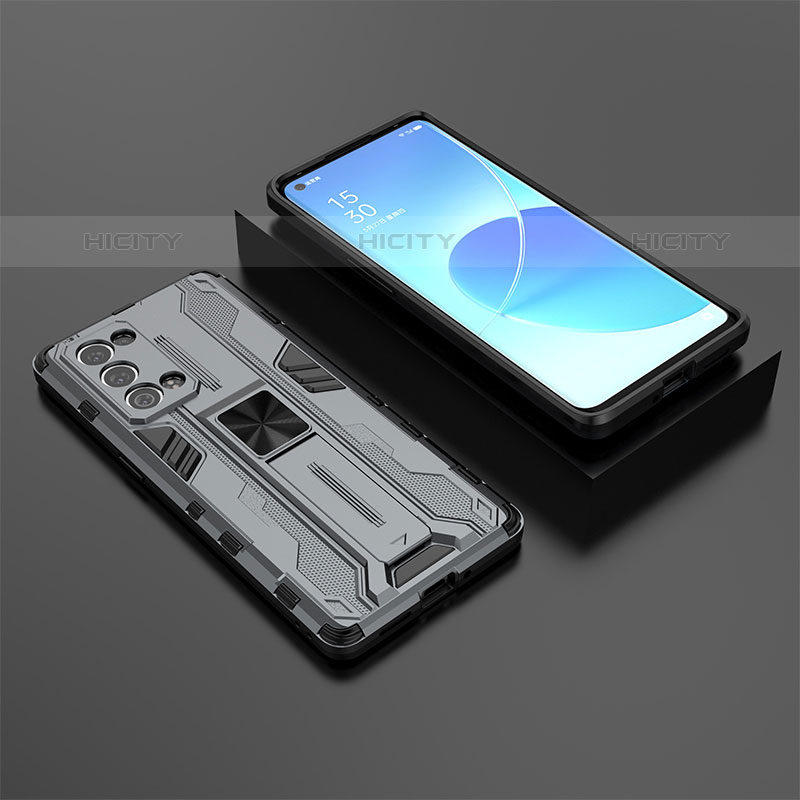 Coque Contour Silicone et Plastique Housse Etui Mat avec Aimant Magnetique Support T02 pour Oppo Reno6 Pro 5G Gris Plus