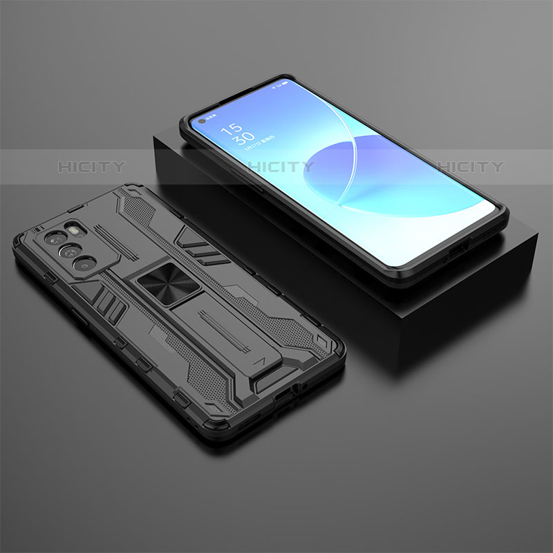 Coque Contour Silicone et Plastique Housse Etui Mat avec Aimant Magnetique Support T02 pour Oppo Reno6 Pro 5G India Noir Plus