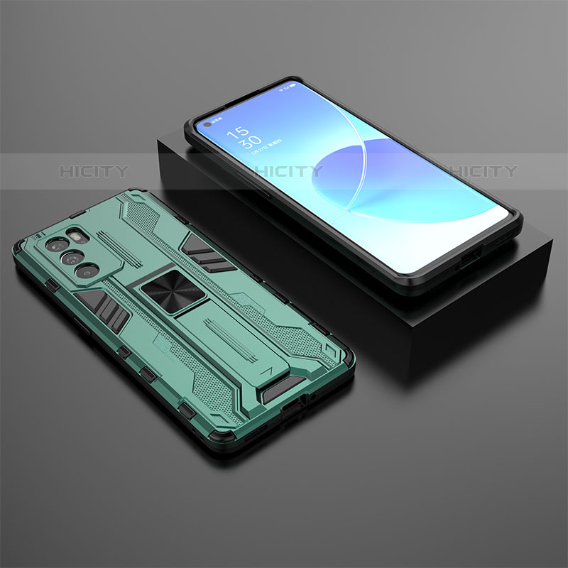 Coque Contour Silicone et Plastique Housse Etui Mat avec Aimant Magnetique Support T02 pour Oppo Reno6 Pro 5G India Plus