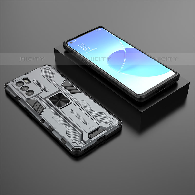 Coque Contour Silicone et Plastique Housse Etui Mat avec Aimant Magnetique Support T02 pour Oppo Reno6 Pro 5G India Plus