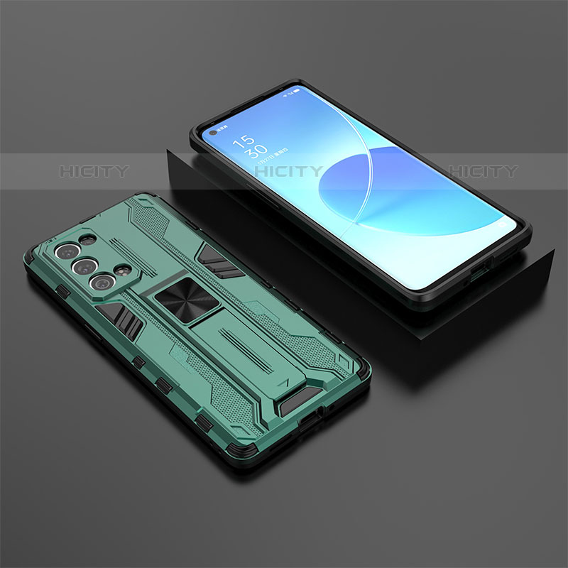 Coque Contour Silicone et Plastique Housse Etui Mat avec Aimant Magnetique Support T02 pour Oppo Reno6 Pro 5G Plus