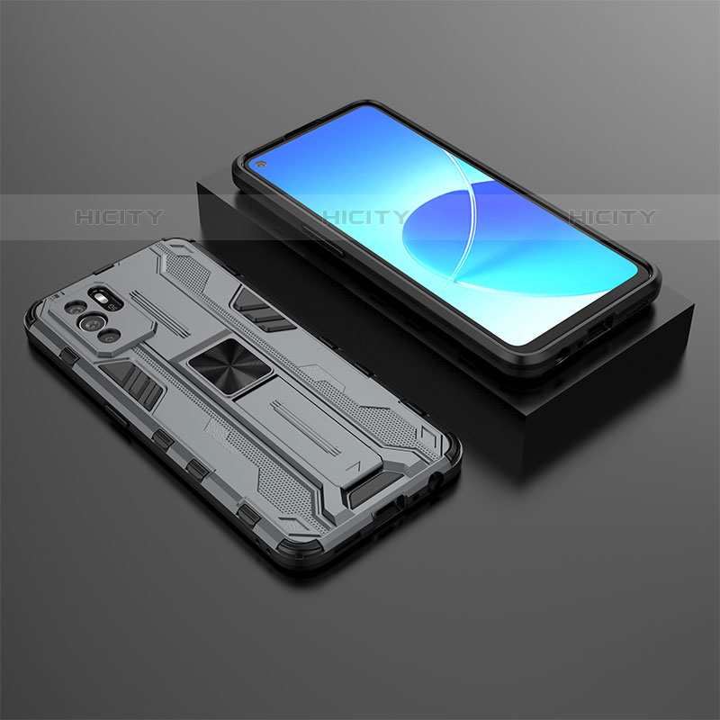 Coque Contour Silicone et Plastique Housse Etui Mat avec Aimant Magnetique Support T02 pour Oppo Reno6 Z 5G Gris Plus