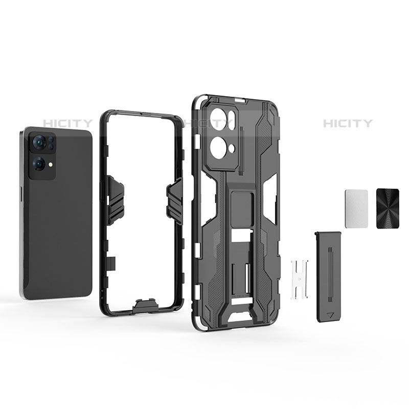 Coque Contour Silicone et Plastique Housse Etui Mat avec Aimant Magnetique Support T02 pour Oppo Reno7 Pro 5G Plus