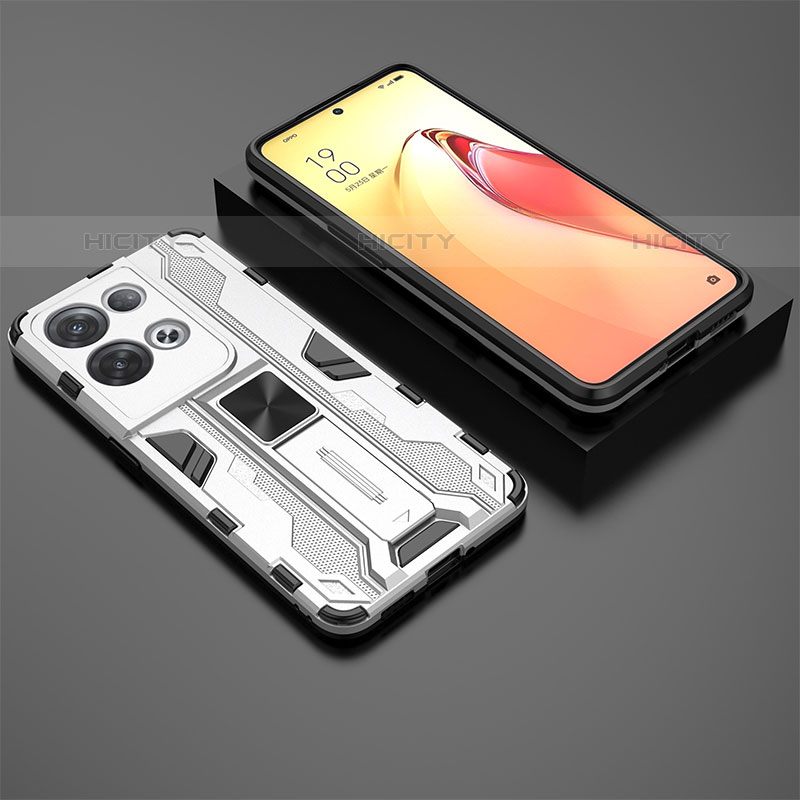 Coque Contour Silicone et Plastique Housse Etui Mat avec Aimant Magnetique Support T02 pour Oppo Reno8 Pro 5G Blanc Plus