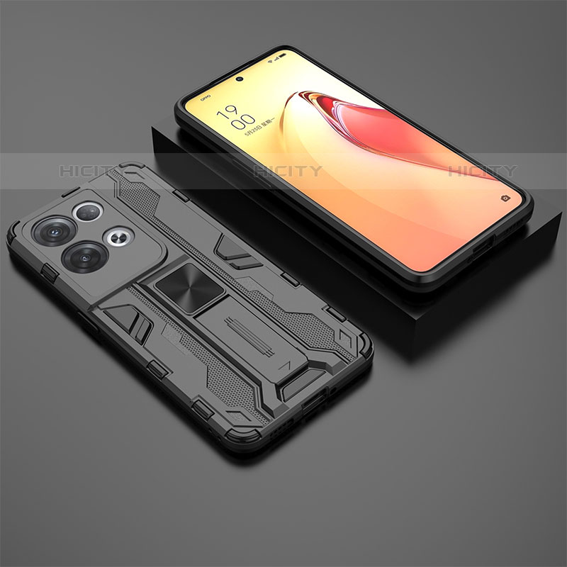 Coque Contour Silicone et Plastique Housse Etui Mat avec Aimant Magnetique Support T02 pour Oppo Reno8 Pro 5G Noir Plus