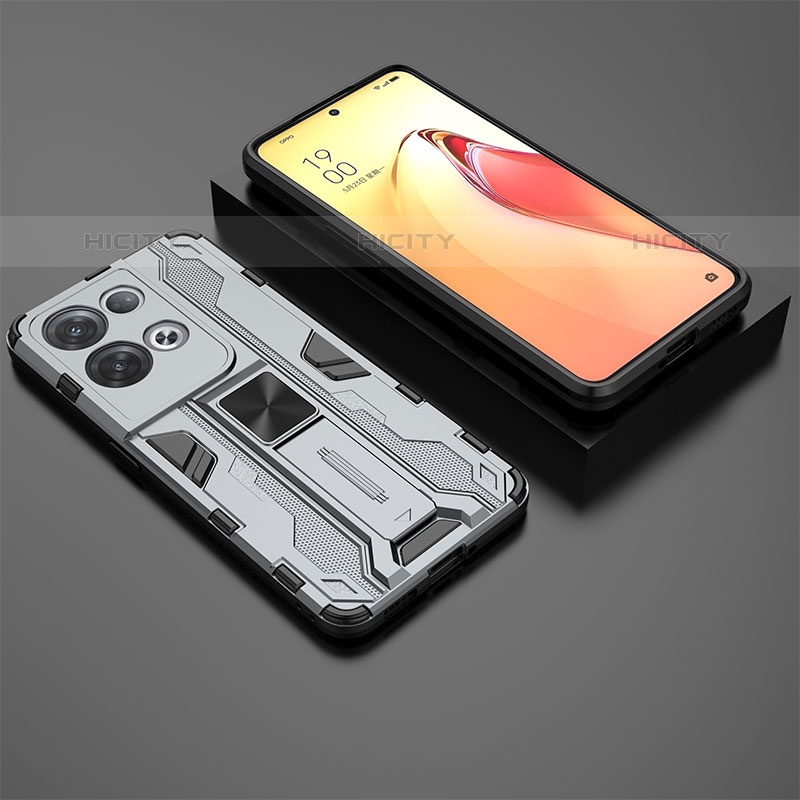 Coque Contour Silicone et Plastique Housse Etui Mat avec Aimant Magnetique Support T02 pour Oppo Reno8 Pro+ Plus 5G Gris Plus