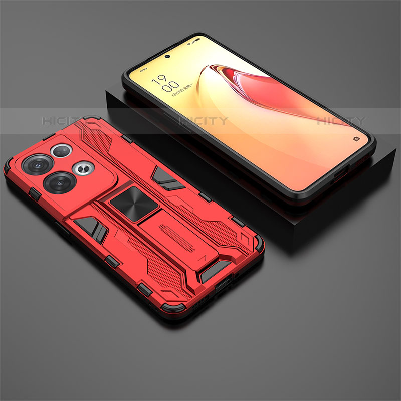 Coque Contour Silicone et Plastique Housse Etui Mat avec Aimant Magnetique Support T02 pour Oppo Reno8 Pro+ Plus 5G Plus