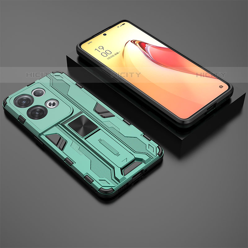 Coque Contour Silicone et Plastique Housse Etui Mat avec Aimant Magnetique Support T02 pour Oppo Reno8 Pro+ Plus 5G Vert Plus