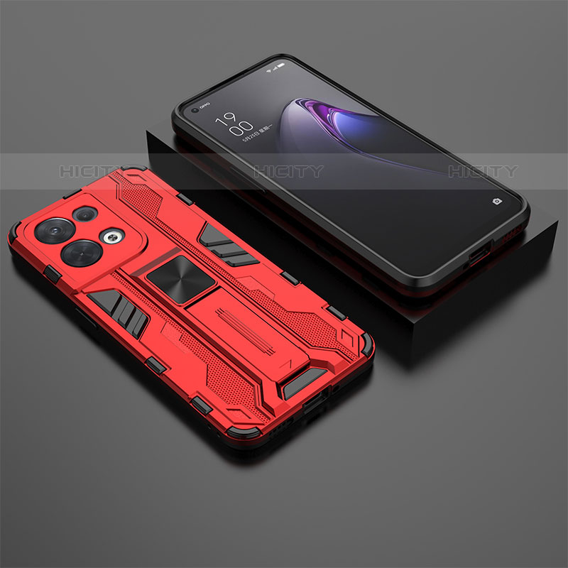 Coque Contour Silicone et Plastique Housse Etui Mat avec Aimant Magnetique Support T02 pour Oppo Reno9 5G Rouge Plus