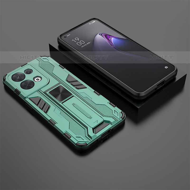 Coque Contour Silicone et Plastique Housse Etui Mat avec Aimant Magnetique Support T02 pour Oppo Reno9 Pro 5G Vert Plus