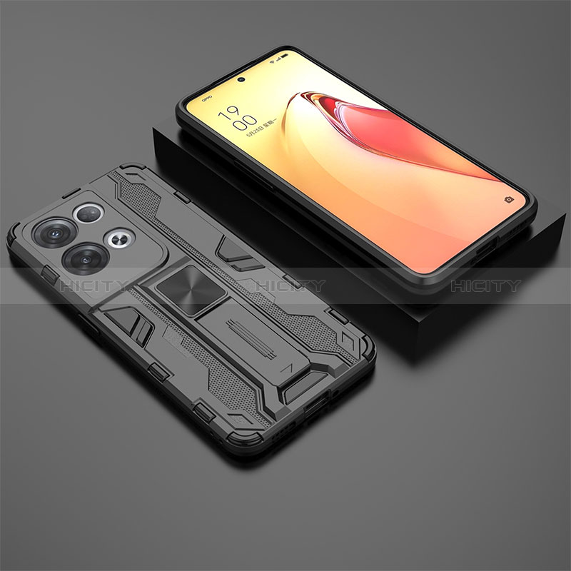 Coque Contour Silicone et Plastique Housse Etui Mat avec Aimant Magnetique Support T02 pour Oppo Reno9 Pro+ Plus 5G Plus