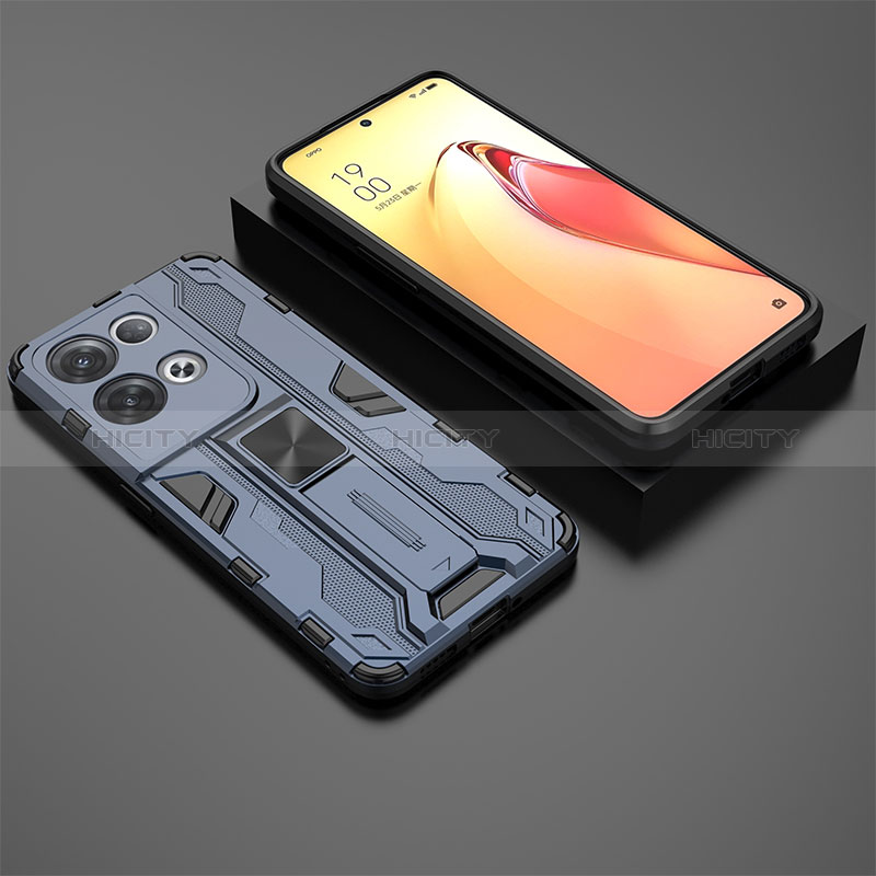 Coque Contour Silicone et Plastique Housse Etui Mat avec Aimant Magnetique Support T02 pour Oppo Reno9 Pro+ Plus 5G Plus