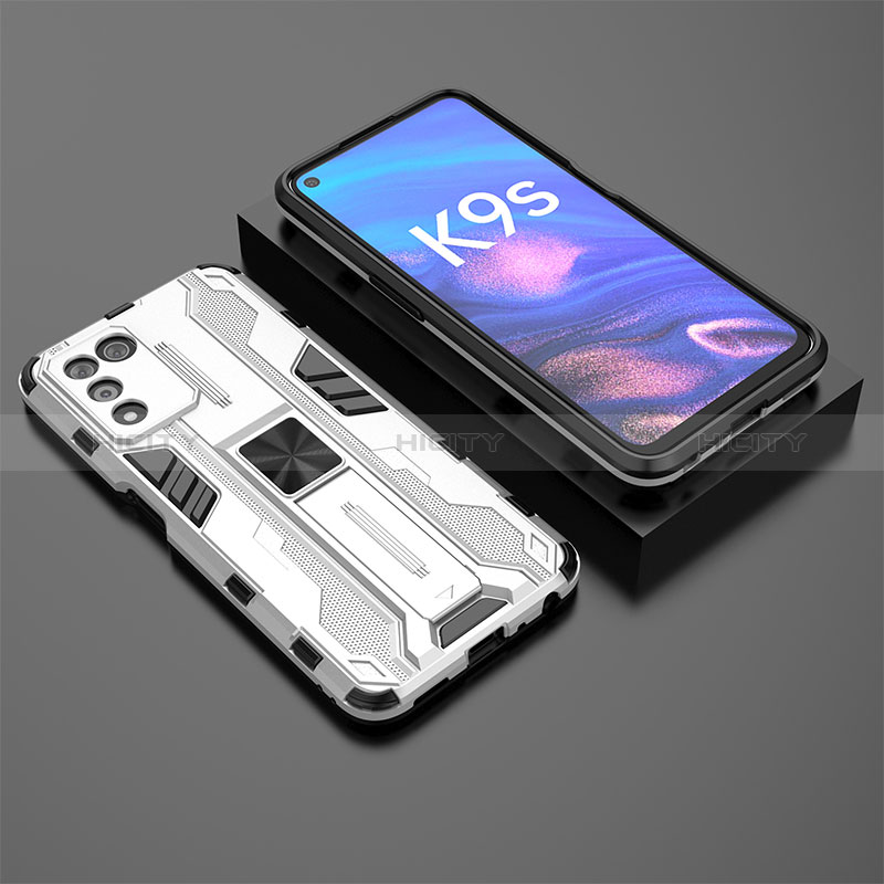 Coque Contour Silicone et Plastique Housse Etui Mat avec Aimant Magnetique Support T02 pour Realme 9 SE 5G Blanc Plus