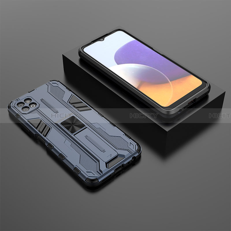 Coque Contour Silicone et Plastique Housse Etui Mat avec Aimant Magnetique Support T02 pour Samsung Galaxy A22 5G Bleu Plus