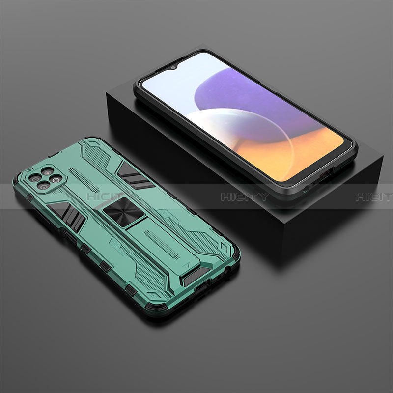 Coque Contour Silicone et Plastique Housse Etui Mat avec Aimant Magnetique Support T02 pour Samsung Galaxy A22 5G Vert Plus