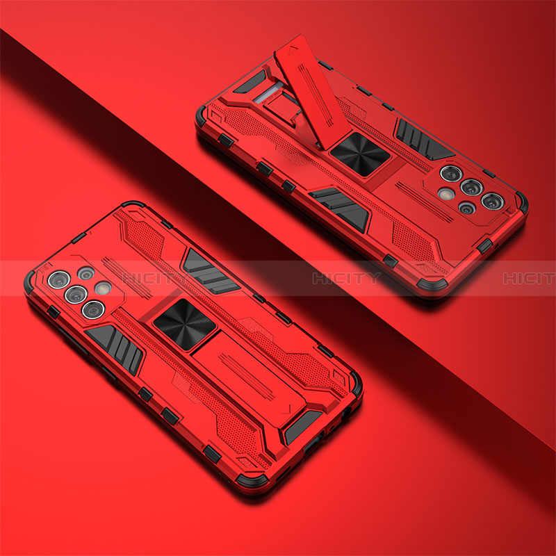 Coque Contour Silicone et Plastique Housse Etui Mat avec Aimant Magnetique Support T02 pour Samsung Galaxy A32 4G Rouge Plus