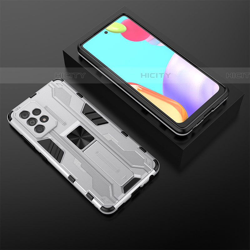 Coque Contour Silicone et Plastique Housse Etui Mat avec Aimant Magnetique Support T02 pour Samsung Galaxy A52 4G Blanc Plus