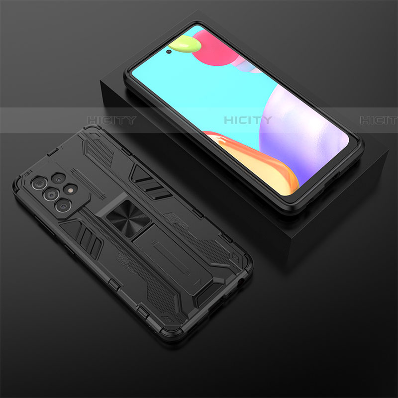 Coque Contour Silicone et Plastique Housse Etui Mat avec Aimant Magnetique Support T02 pour Samsung Galaxy A52 4G Noir Plus