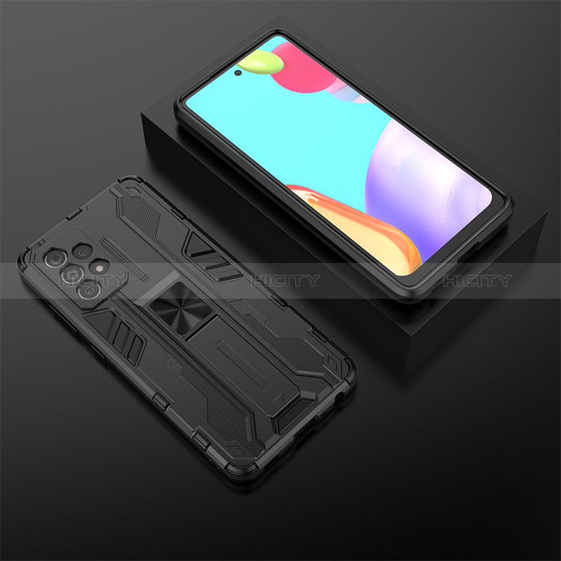 Coque Contour Silicone et Plastique Housse Etui Mat avec Aimant Magnetique Support T02 pour Samsung Galaxy A52s 5G Noir Plus