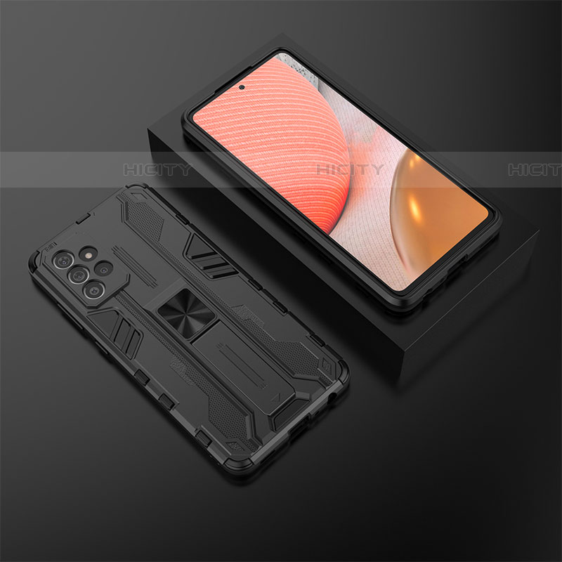 Coque Contour Silicone et Plastique Housse Etui Mat avec Aimant Magnetique Support T02 pour Samsung Galaxy A72 4G Noir Plus