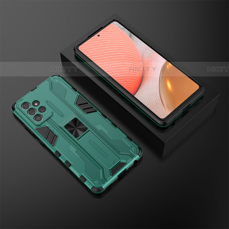 Coque Contour Silicone et Plastique Housse Etui Mat avec Aimant Magnetique Support T02 pour Samsung Galaxy A72 4G Vert Plus